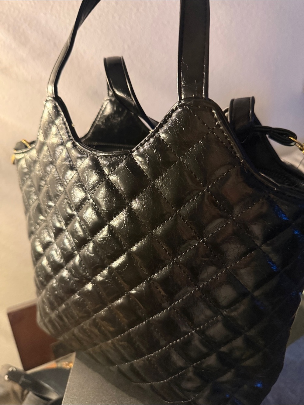 Black Quilted Tote Bag - Classic Women’s Shoulder Tote